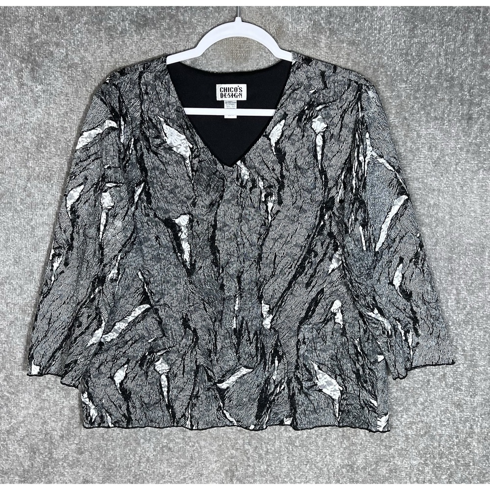 Vintage Chicos Design Lace Overlay Top Womens Sz 3 US Size 16 Black White Lined
